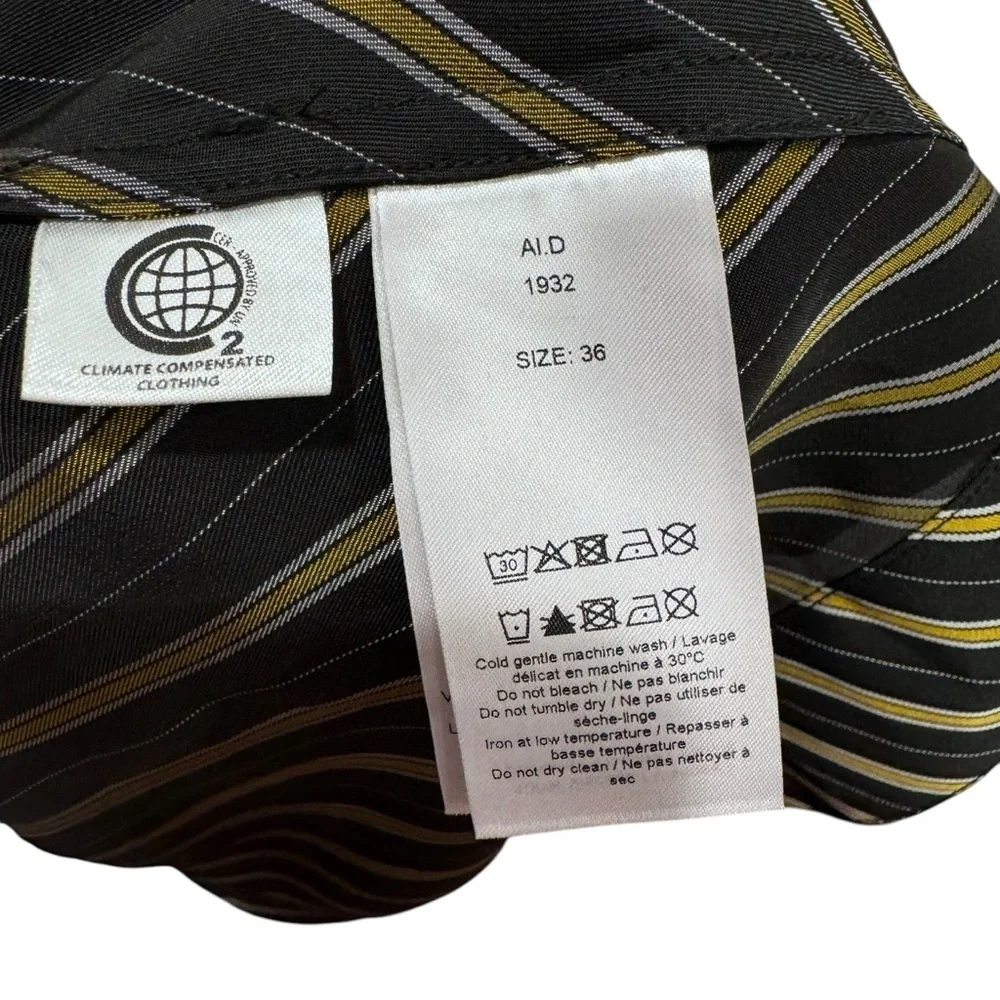 GANNI Striped Long Sleeve Wrap Maxi Dress Size EU 36/S/US 4 Black Gold - Picture 15 of 16